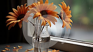 three orange flowers in a vase