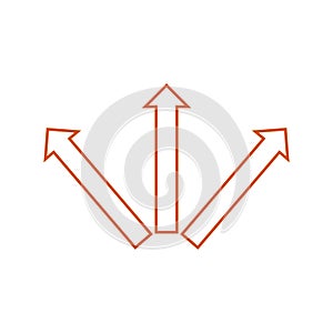 Three orange way direction arrow icon isolated on white background. Triple arrows color icon