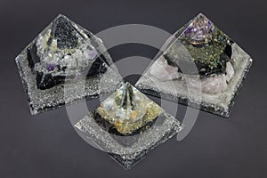 Three Orgone Generator Pyramids. Orgonite