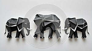 Folded-paper elephant silhouettesâcreases, torn edges, and abstract lines reveal clean white background beneath black shapes