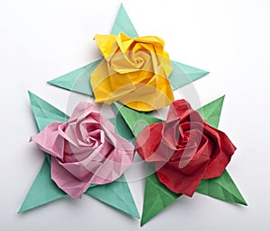 Three origami roses