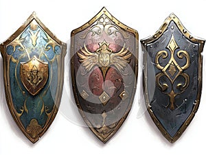 Three Ornamental Shields In Different Colors