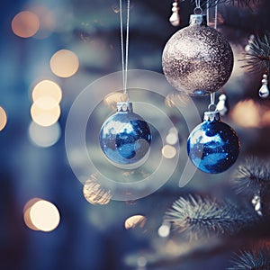 Three Ornaments Hanging From Christmas Tree