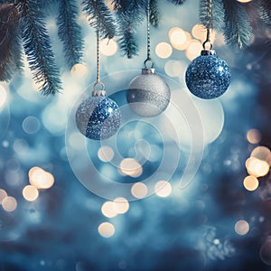 Three Ornaments Hanging From Christmas Tree