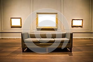 Three Ornate Picture Frames Art Gallery Museum Exhibit Blank White Isolated Clipping Path