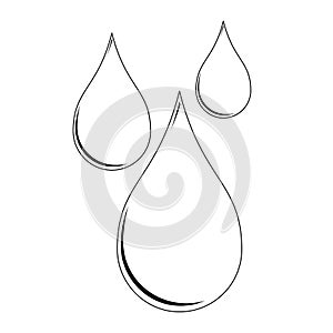 Three outline rain drops vector icon. Water raindrops or oil isolated on white background. Natural aqua illustration with light