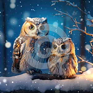 Three owls in the snow
