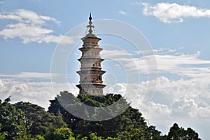 The Three Pagodas of the Chongsheng Temple near the old town of Dali in Yunnan province in China.