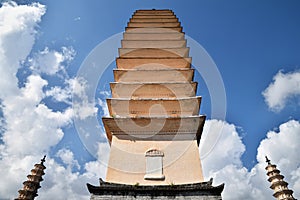 The Three Pagodas of the Chongsheng Temple near the old town of Dali in Yunnan province in China.