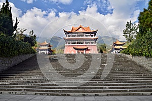 The Three Pagodas of the Chongsheng Temple near the old town of Dali in Yunnan province in China.