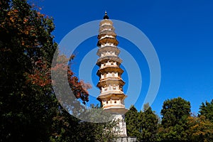 The Three Pagodas San Ta Si, dating back to the Tang period 618-907 AD, China, Dali, Yunnan, China. Dali, Yunnan, China -
