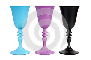 Three painted wine glasses on white