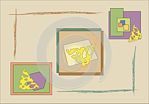 Three paintings with cheese a arranged diagonally