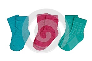 Three pairs of colored children`s socks