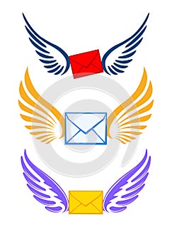 Three pairs colorful of wings with envelopes for your logo or de