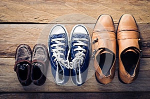 Three pairs of shoes, three stages of the growth