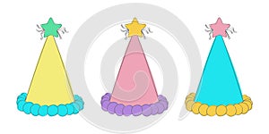 Three party hats with star toppers