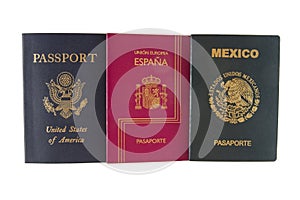 Three passport(American,Mexican and Spanish)