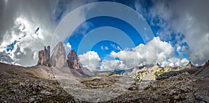 Three peaks. National Park Tre Cime di Lavaredo. Dolomites