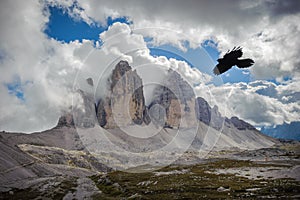 Three peaks. National Park Tre Cime di Lavaredo. Dolomites