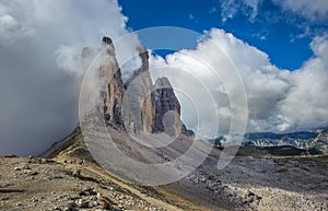 Three peaks. National Park Tre Cime di Lavaredo. Dolomites