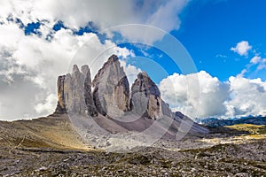 Three peaks. National Park Tre Cime di Lavaredo. Dolomites, South Tyrol, Italy