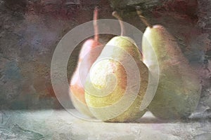 Three Pear Still-Life with Side Light. Artistic Photo Art.