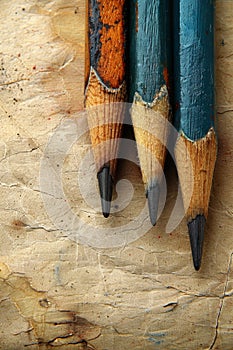 Three pencils with different colors and one has a black tip, AI