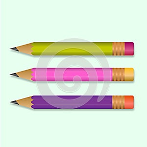 three pencils with eraser  illustration