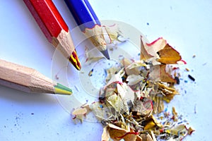 Three pencils and a garbage picker on a white background