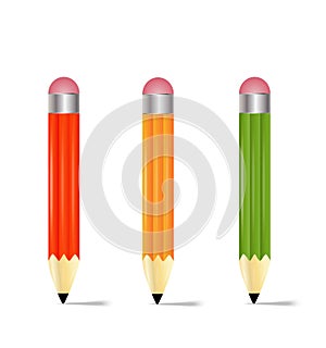 Three pencils on a white background