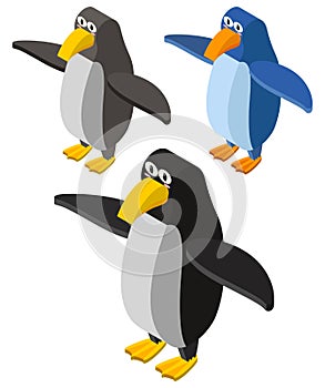 Three penguins in 3D design
