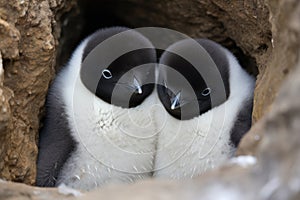 three penguins huddled together