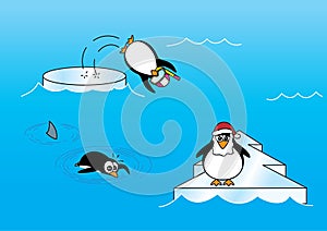 Three penguins on ice