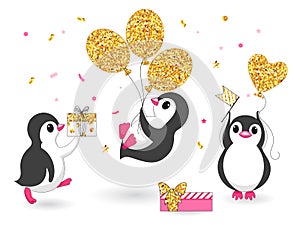 Three penguins on a party.
