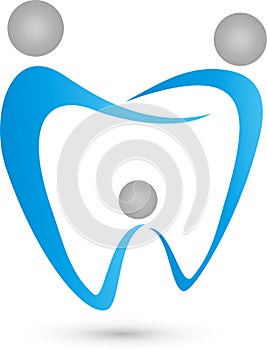 Three people as a tooth, tooth and family dentist logo
