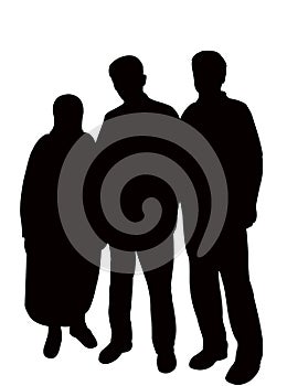 Three people, family bodies silhouette vector