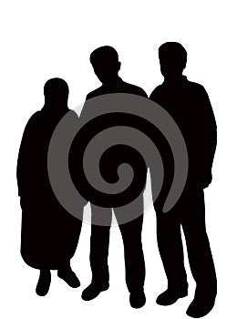 Three people, family bodies silhouette vector photo