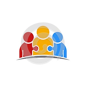 Three People Puzzle Teamwork Logo