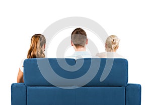 Three people sitting on a sofa back