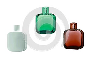 Three perfume bottles with reflections