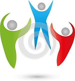 Three people together, team and friends logo, Icon, Button