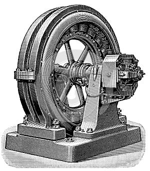 Three-phase dynamo machine with coupled exciter.