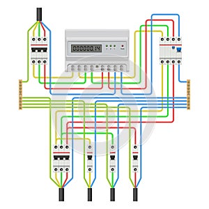Three-phase network energy meter connection diagram.