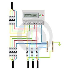 Three-phase network energy meter connection diagram.