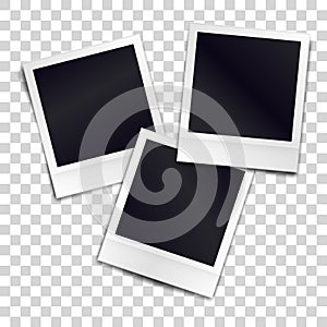 Three photorealistic blank retro photo frames on transparent fone