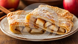 Three Pieces Of Apple Pastry On A Plate