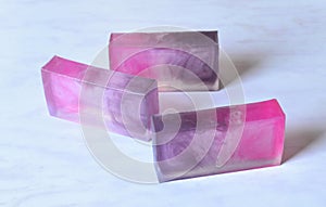 Three pieces of beautiful transparent handmade soap