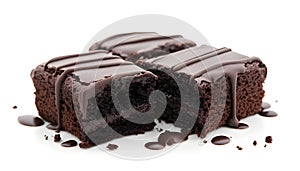 Three pieces of chocolate cake with chocolate drizzle