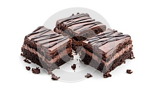Three pieces of chocolate cake with chocolate drizzle